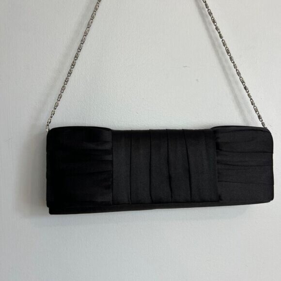 La Diva Black Satin Silver Tone Hardware Women's Clutch Shoulder Bag Purse - Picture 4 of 15